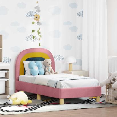 Cadru de pat pentru copii cu spătar Roz 70 x 140 cm Catifea GartenMobel Dekor
