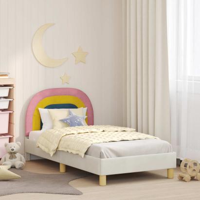 Cadru de pat pentru copii cu spătar Crem 80 x 160 cm Catifea GartenMobel Dekor