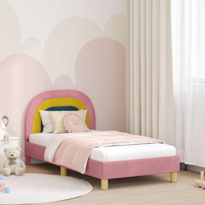 Cadru de pat pentru copii cu spătar Roz 80 x 160 cm Catifea GartenMobel Dekor