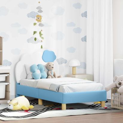 Cadru de pat pentru copii cu spătar albastru 70 x 140 cm PU GartenMobel Dekor