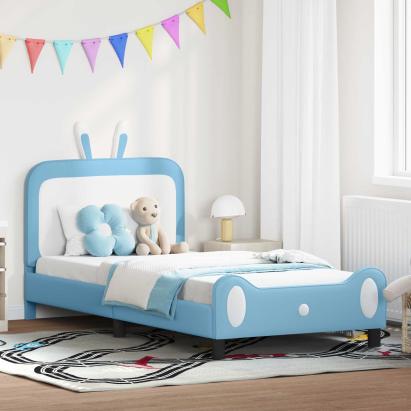 Cadru de pat pentru copii cu spătar albastru 80 x 200 cm PU GartenMobel Dekor