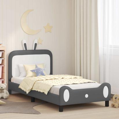 Cadru de pat pentru copii cu spătar Gri deschis 80 x 200 cm PU GartenMobel Dekor