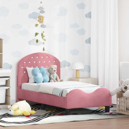 Cadru de pat pentru copii cu spătar Roz 70 x 140 cm Catifea GartenMobel Dekor