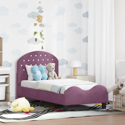 Cadru de pat pentru copii cu spătar Violet 70 x 140 cm Catifea GartenMobel Dekor