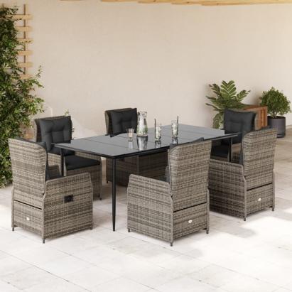 Set mobilier de grădină cu perne, 7 piese, gri, poliratan GartenMobel Dekor