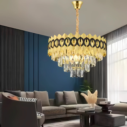 Candelabru Cristal PIERREFONDS Nobile 6xE14, Diametru 40cm, Auriu Lucios, Inaltime Reglabila ModernLight Concept