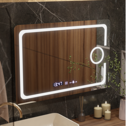 Oglinda LED Rectangulara, 120x80cm, Eclat MotionGlow Marcello, Sistem Dezaburire, Ceas & Termometru, Lupa Cosmetica, Dimabila ModernLight Concept