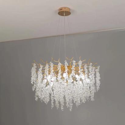 Candelabru Cristal WALTZ Cascade, 5x G9, Auriu, 45cm, Inaltime Reglabila ModernLight Concept