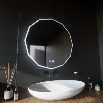Oglinda LED Rotunda, 80cm, VIVO Touch, Sistem Dezaburire, Dimabila ModernLight Concept
