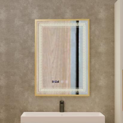 Oglinda LED Touch Bruno Sistem Dezaburire, Ceas si Temperatura 60x80 cm Rama Argintiu Brushed, S84/60X80 ModernLight Concept