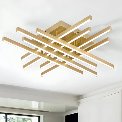 Lustra LED cu Telecomanda LINEX, 109W, Lumina 3000K/4000K/6000K, Dimabila, Auriu ModernLight Concept