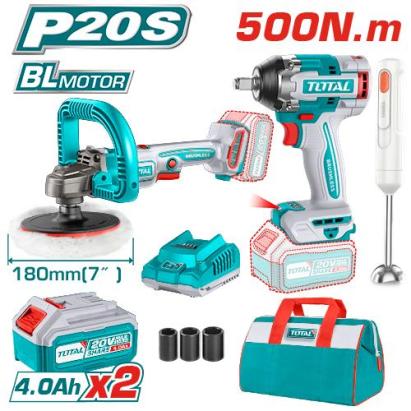TOTAL - KIT COMBO 20V ( MASINA DE INSURUBAT ,MASINA DE POLISAT, BLENDER) PowerTool TopQuality