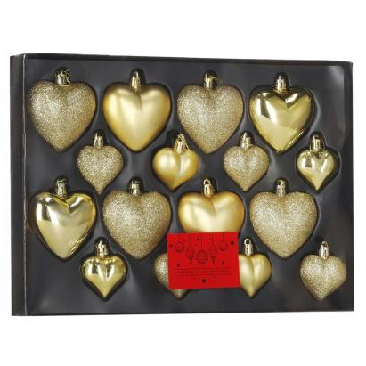 Set globuri decorative in forma de inima, 16 bucati, plastic, 4-7 cm, auriu Household NewTrend