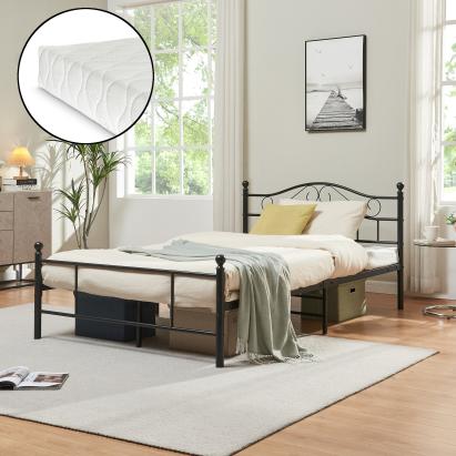 [en.casa]® Pat cadru metalic vintage Dina - cu saltea cu spuma rece - 120 x 200 cm (negru) HausGarden Leisure