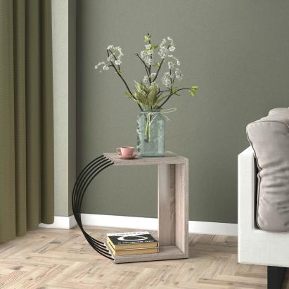 Masuta laterala, en.casa, PXTA-8382 Vefsn, 46 x 30 x 42 cm, pal, metal, efect stejar, negru HausGarden Leisure