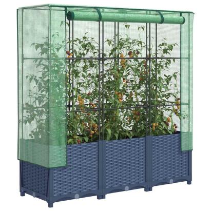 Strat înălțat cu husă de seră, aspect ratan, 120x40x138 cm GartenMobel Dekor