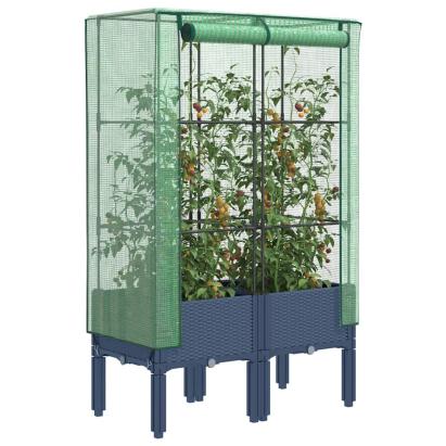 Strat înălțat cu husă de seră, aspect ratan, 80x40x140 cm GartenMobel Dekor
