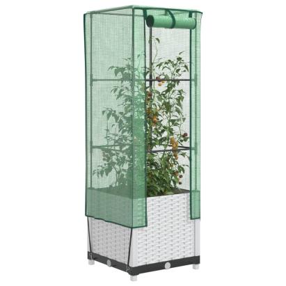 Strat înălțat cu husă de seră, aspect ratan, 40x40x139 cm GartenMobel Dekor