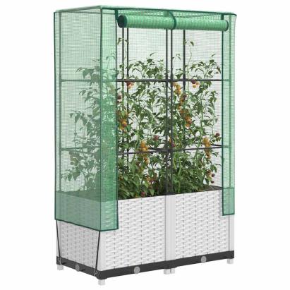 Strat înălțat cu husă de seră, aspect ratan, 80x40x138 cm GartenMobel Dekor