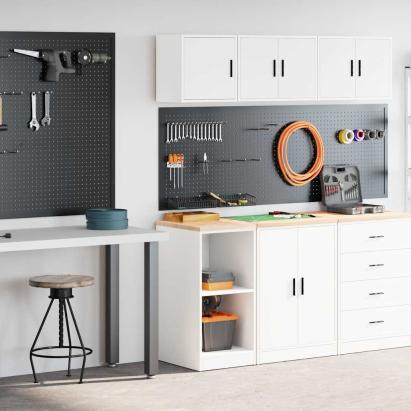 Dulapuri de garaj 2 buc Lemn artificial alb GartenMobel Dekor