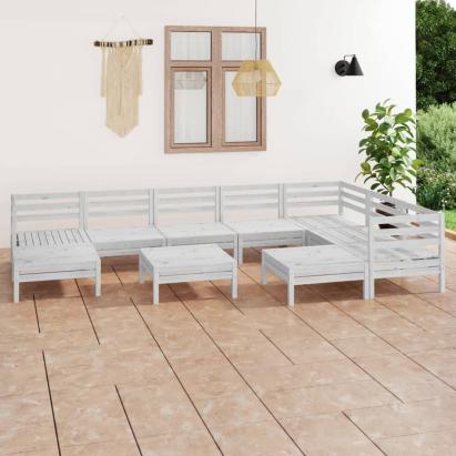 Set mobilier de grădină, 10 piese, alb, lemn masiv de pin GartenMobel Dekor