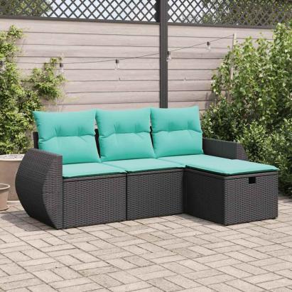 Set mobilier de grădină cu perne, 4 piese, negru, poliratan GartenMobel Dekor