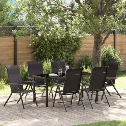 Set de masă pentru grădină 7 pcs Negru de cafea Rattan poli GartenMobel Dekor