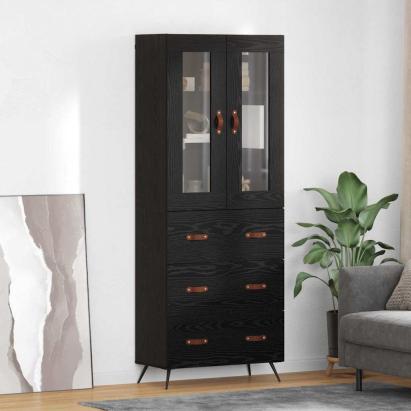Cabinet Highboard Pe perete 2 pcs Stejar Negru Lemn compozit GartenMobel Dekor