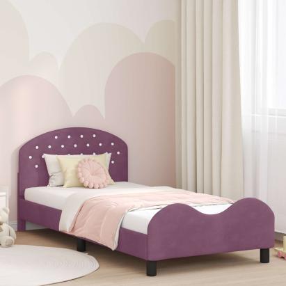 Cadru de pat pentru copii cu spătar Violet 80 x 200 cm Catifea GartenMobel Dekor
