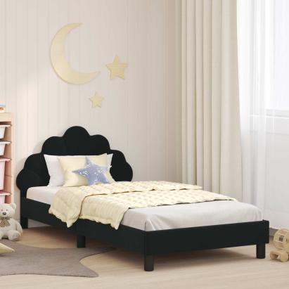 Cadru de pat pentru copii cu spătar Negru 90 x 200 cm Catifea GartenMobel Dekor