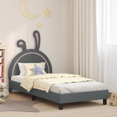Cadru de pat pentru copii cu spătar Gri deschis 80 x 200 cm PU GartenMobel Dekor