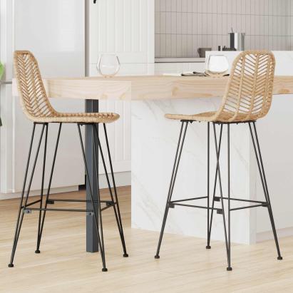 Scaun Bar 2 pcs natural 44,5 x 53 x 111 cm Ratan și Fier GartenMobel Dekor