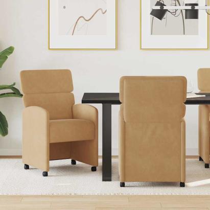 Scaune de dining cu roți 2 pcs Maro 58 x 65 x 98 cm Catifea GartenMobel Dekor
