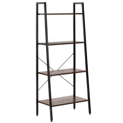 Etajera cu 4 rafturi, metal si MDF, stil industrial, 56x34x138 cm, maro inchis si negru Household NewTrend