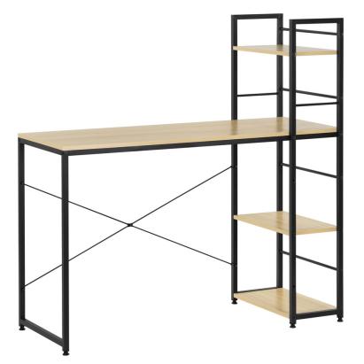 Birou cu blat MDF si rafturi laterale, cadru metalic, 120x48x122 cm, maro deschis Household NewTrend