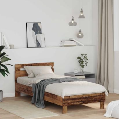 Cadru de pat cu headboard Lemn vechi 75 x 190 cm Lemn compozit GartenMobel Dekor