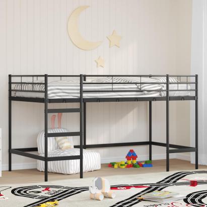 Pat supraetajat pentru copii din metal, negru, 80x200 cm