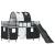 Pat loft pentru copii cu tobogan si perdele, metal, negru, 90x190 cm