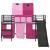 Pat loft pentru copii cu tobogan si cort, negru si roz, 75x190 cm