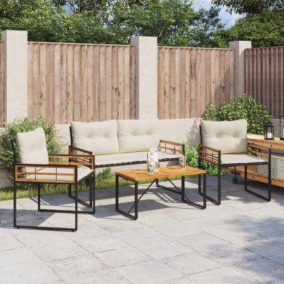 Set de Mobilier pentru Exterior cu pernă 4 pcs Crem GartenMobel Dekor