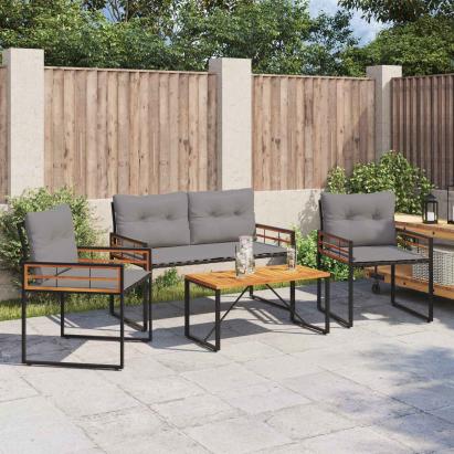 Set de Mobilier pentru Exterior cu pernă 4 pcs Gri deschis GartenMobel Dekor