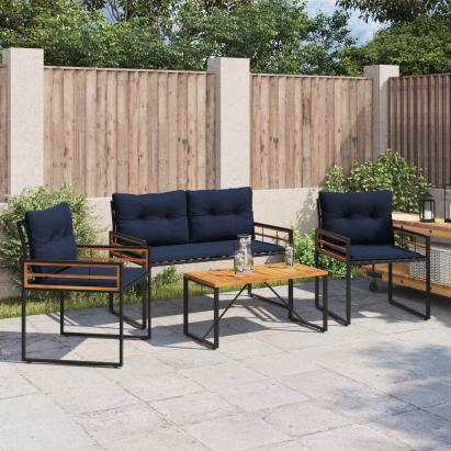 Set de Mobilier pentru Exterior cu pernă 4 pcs Bleumarin GartenMobel Dekor