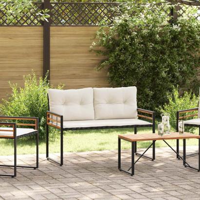 Bancă cu strat din lemn cu pernă Simplu Crem 114 x 55 x 77 cm GartenMobel Dekor