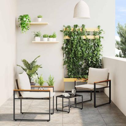 Seturi de mobilier cu pernă 3 pcs Bej și alb crem Ratan GartenMobel Dekor