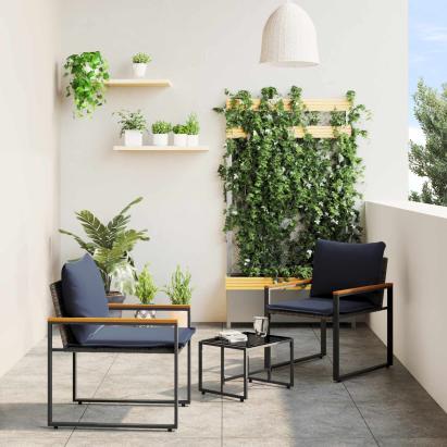 Seturi de mobilier cu pernă 3 pcs Gri și albastru marin Ratan GartenMobel Dekor