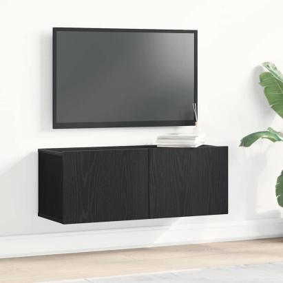 Cabinet TV 2 pcs Stejar Negru 80 x 30 x 30 cm Lemn compozit GartenMobel Dekor