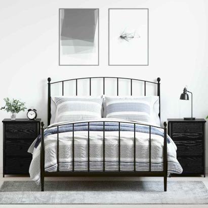 Dulap de noapte cu sertar Negru Lemn recuperat masiv GartenMobel Dekor