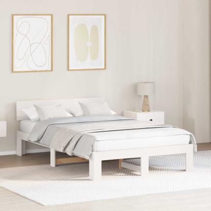 Cadru de pat cu headboard Alb 120 x 190 cm Lemn de pin masiv GartenMobel Dekor
