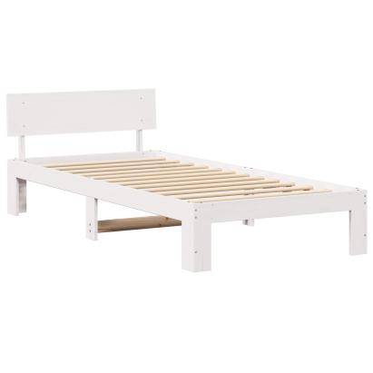 Cadru de pat cu headboard Alb 90 x 200 cm Lemn de pin masiv GartenMobel Dekor
