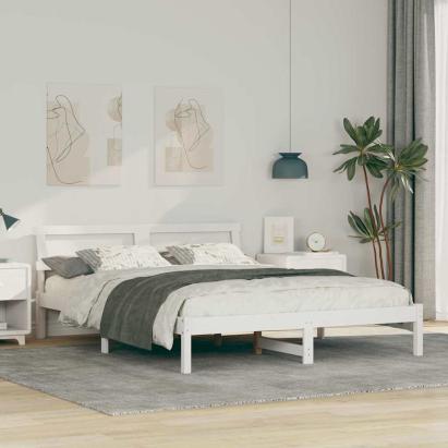 Cadru de pat cu headboard Alb 140 x 200 cm Lemn de pin masiv GartenMobel Dekor